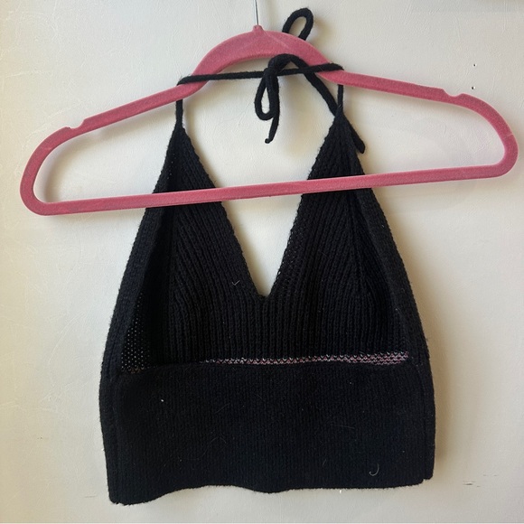 Black Knit Halter Top with Red Mushrooms - Picture 4 of 6